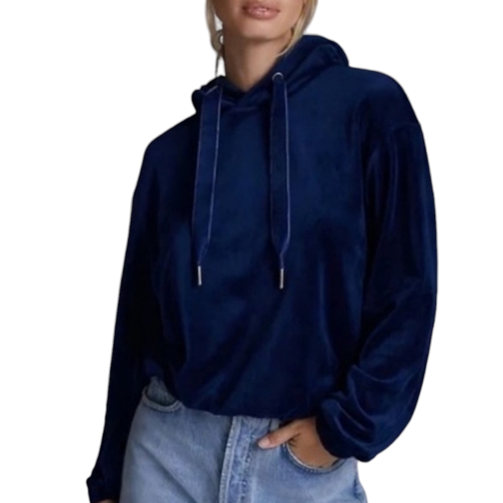 DKNY Sport‎ Velour Hoodie Womens Large Soft Navy Oversized Relaxed Stretch L
